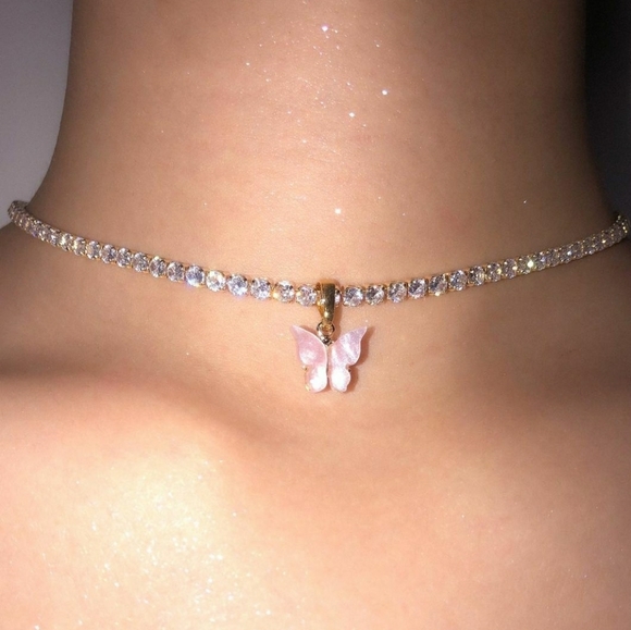 Jewelry - Butterfly charm necklace with crystal chain